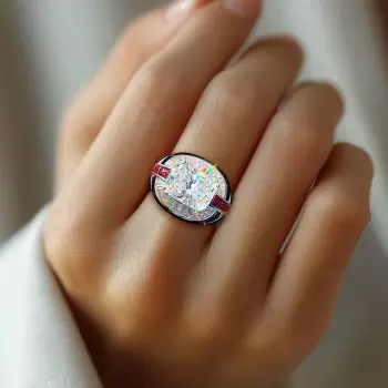 3.5ct Cushion Cut White Sapphire Art-deco Cocktail Ring
