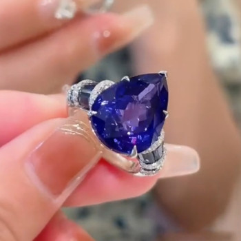 5.4ct Pear Cut Blue Sapphire Engagement Ring