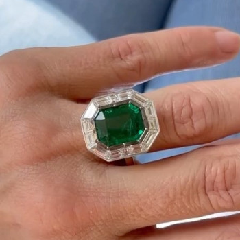 6ct Halo Emerald Cut Emerald Engagement Ring