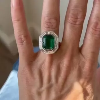 6ct Halo Emerald Cut Emerald Engagement Ring