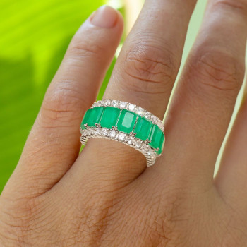 14ctw White Sapphire and Emerald Eternity Ring
