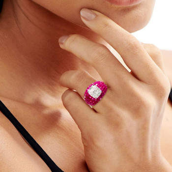 5ct Cushion Cut White Sapphire Ruby Engagement Ring