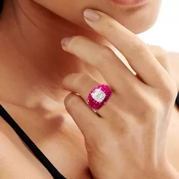 5ct Cushion Cut White Sapphire Ruby Engagement Ring