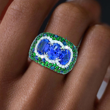 11ctw Tanzanite Blue and Green Sapphire Cocktail Ring