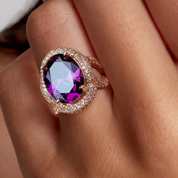 9.3ct Oval Cut Amethyst Bold Paved Cocktail Ring
