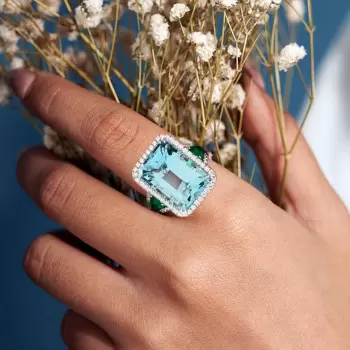14ct Emerald Cut Aquamarine European Shank Engagement Ring
