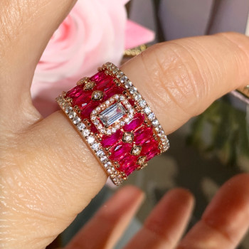 9ctw White Sapphire and Oval Cut Ruby Cocktail Ring