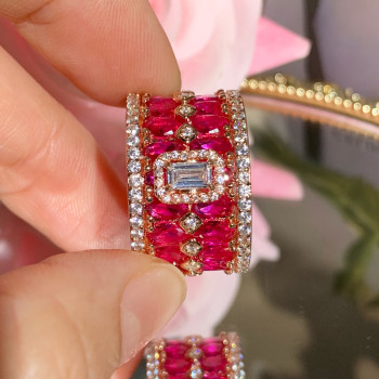 9ctw White Sapphire and Oval Cut Ruby Cocktail Ring