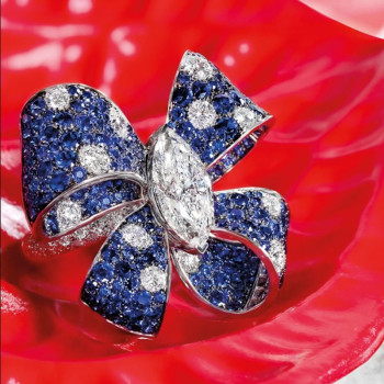 Blue and White Sapphire Paved Bold Bow Ring
