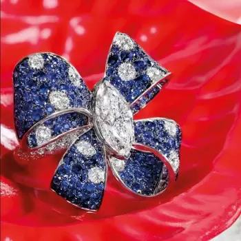 Blue and White Sapphire Paved Bold Bow Ring