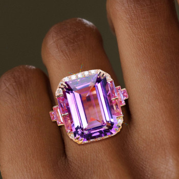8.4ct Emerald Cut Amethyst and Fuchsia Sapphire Cocktail Ring