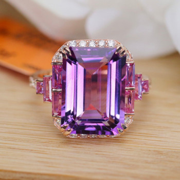 8.4ct Emerald Cut Amethyst and Fuchsia Sapphire Cocktail Ring