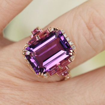 8.4ct Emerald Cut Amethyst and Fuchsia Sapphire Cocktail Ring
