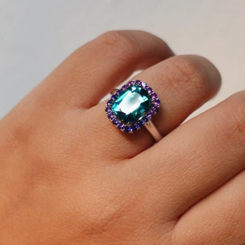 5.8ct Cushion Cut Green Sapphire Halo Cocktail Ring