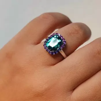 5.8ct Cushion Cut Green Sapphire Halo Cocktail Ring