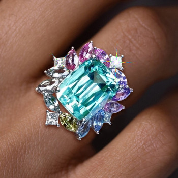 8.4ct Cushion Cut Green Sapphire Multicolor Halo Cocktail Ring