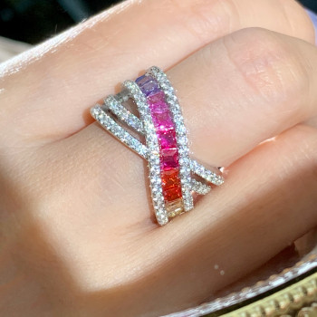 Pincess Cut Multicolor Sapphire Rainbow Cocktail Ring