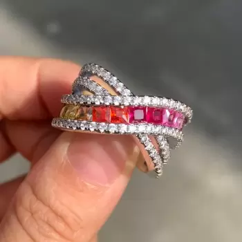 Pincess Cut Multicolor Sapphire Rainbow Cocktail Ring