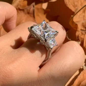 5.6ct Princess Cut Three Stone European Shank Engagement Ring