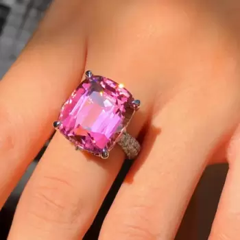 12ct Cushion Cut Fuchsia Pink Sapphire Paved Cocktail Ring