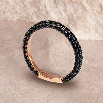 Round Cut Black Sapphire Three Sided Wedding Band