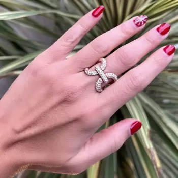 Paved White Sapphire Bold Knot Unisex Ring