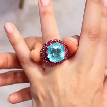 12ct Cushion Cut Paraiba Tourmaline and Ruby Cocktail Ring