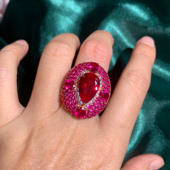 5.8ct Oval Cut Ruby Allover Paved Vintage Cocktail Ring