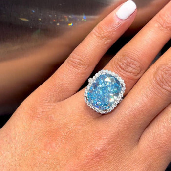 8ct Cushion Cut Blue Sapphire Halo Paved Cocktail Ring