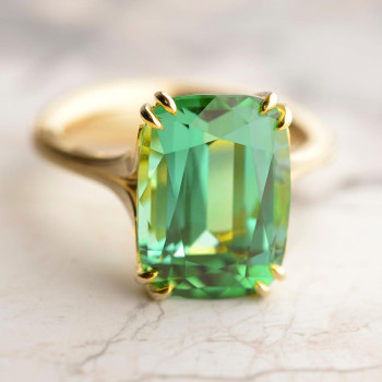 8.4ct Cushion Cut Green Sapphire Vintage Leaf Ring