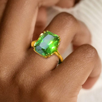 8.4ct Cushion Cut Green Sapphire Vintage Leaf Ring