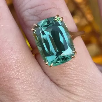 8.4ct Cushion Cut Green Sapphire Vintage Leaf Ring