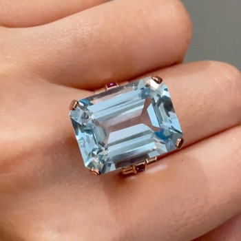 14ct Emerald Cut Aquamarine Vintage Cocktail Ring