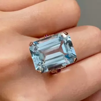 14ct Emerald Cut Aquamarine Vintage Cocktail Ring