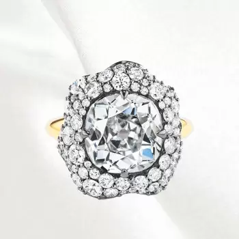5.6ct Cushion Cut White Sapphire Floral Engagement Ring