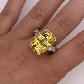 14ct Cushion Cut Yellow Sapphire Engagement Ring