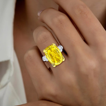 14ct Cushion Cut Yellow Sapphire Engagement Ring