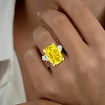 14ct Cushion Cut Yellow Sapphire Engagement Ring