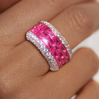6ctw Baguette Cut Fuchsia Pink Sapphire Eternity Ring