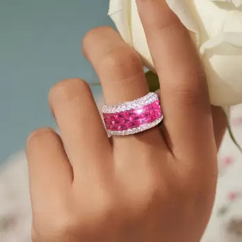 6ctw Baguette Cut Fuchsia Pink Sapphire Eternity Ring
