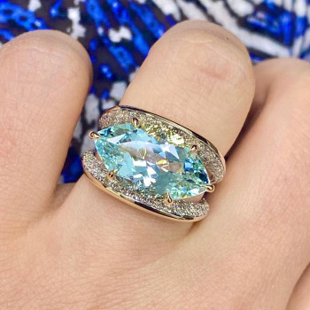3ct East-West Marquise Cut Aquamarine Shell Cocktail Ring