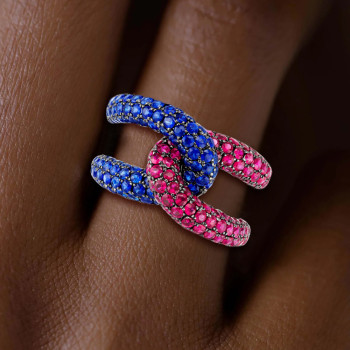 Paved Multicolor Sapphire Bold Knot Unisex Ring