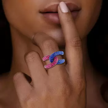 Paved Multicolor Sapphire Bold Knot Unisex Ring