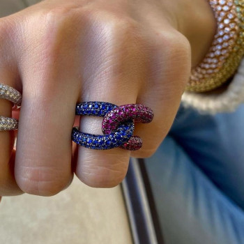 Paved Multicolor Sapphire Bold Knot Unisex Ring