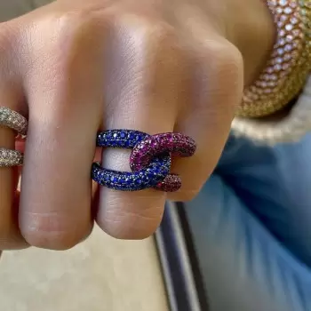 Paved Multicolor Sapphire Bold Knot Unisex Ring