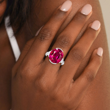 8ct Oval Cut Ruby Three Stone Engagement Ring