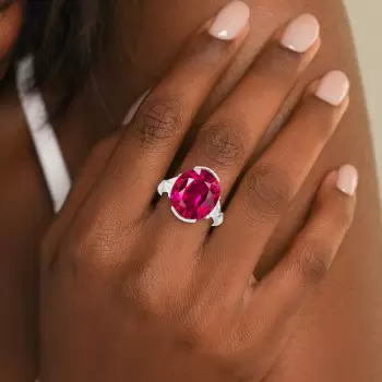8ct Oval Cut Ruby Three Stone Engagement Ring