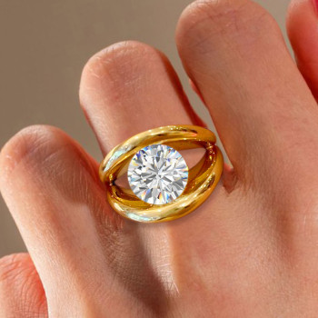 3.8ct Round Cut White Sapphire Scallop Engagement Ring