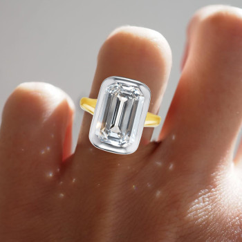 5ct Bezel-setting Emerald Cut Two Tone Engagement Ring