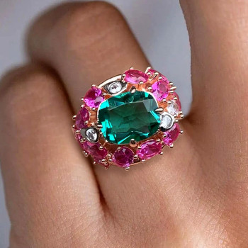 5ct Cushion Cut Green Sapphire Ruby Cocktail Ring